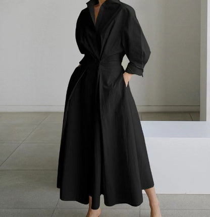 Robe trapèze à manches longues et taille élastique