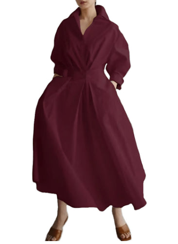 Robe trapèze à manches longues et taille élastique