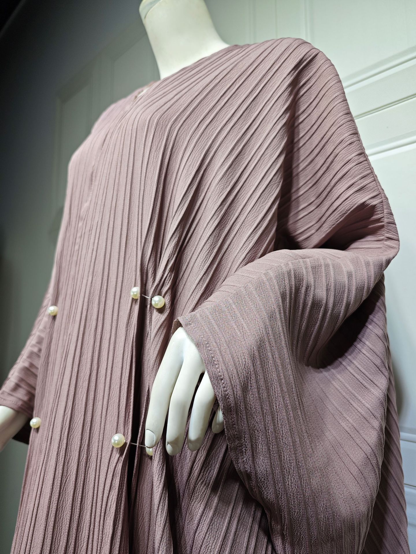 Abaya Kimono Moderne : Cardigan Long Texturé Marron Taupe