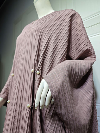 Abaya Kimono Moderne : Cardigan Long Texturé Marron Taupe