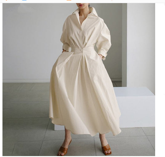 Robe trapèze à manches longues et taille élastique