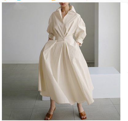 Robe trapèze à manches longues et taille élastique