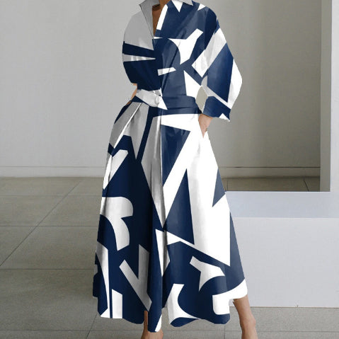 Robe trapèze à manches longues et taille élastique