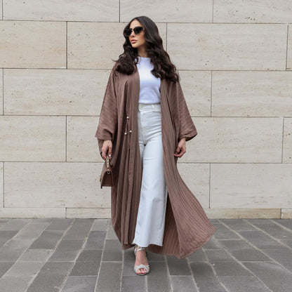 Abaya Kimono Moderne : Cardigan Long Texturé Marron Taupe