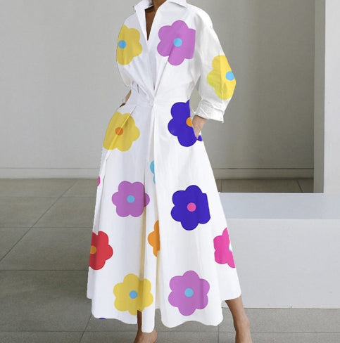 Robe trapèze à manches longues et taille élastique