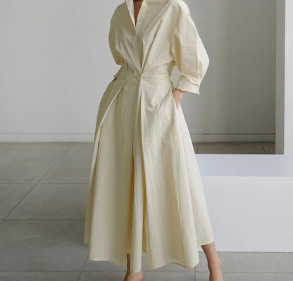 Robe trapèze à manches longues et taille élastique