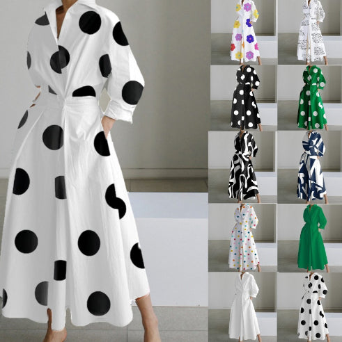 Robe trapèze à manches longues et taille élastique