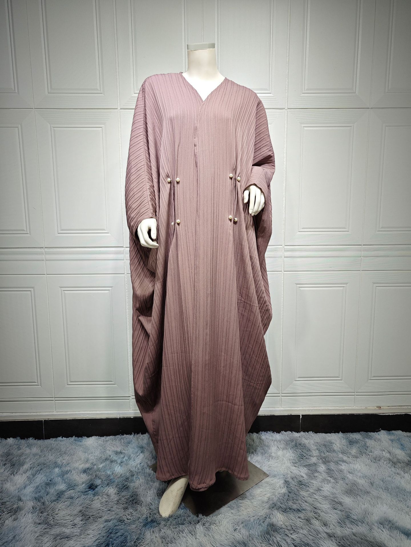Abaya Kimono Moderne : Cardigan Long Texturé Marron Taupe