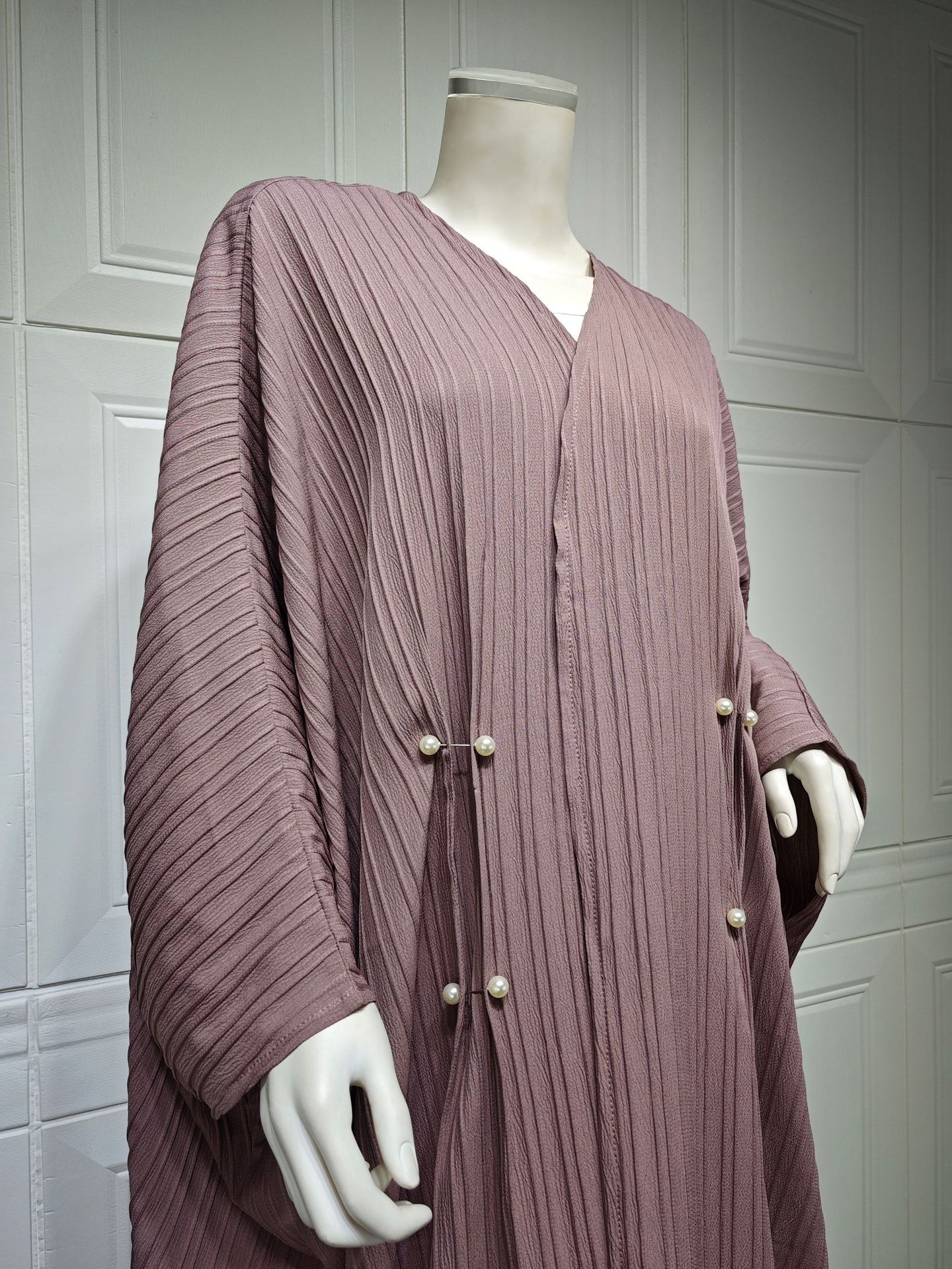 Abaya Kimono Moderne : Cardigan Long Texturé Marron Taupe