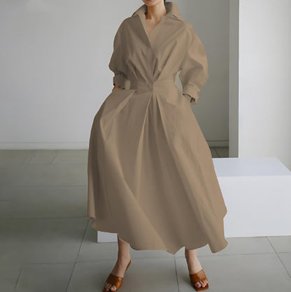 Robe trapèze à manches longues et taille élastique