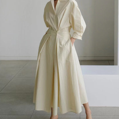 Robe trapèze à manches longues et taille élastique