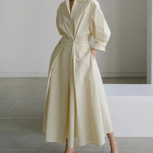 Robe trapèze à manches longues et taille élastique