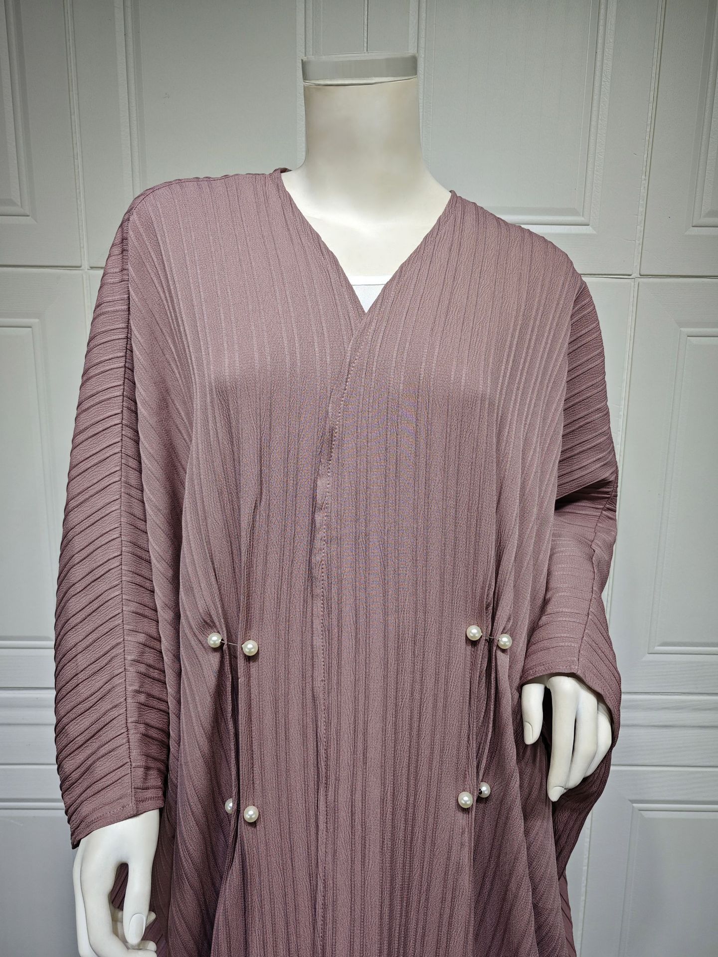 Abaya Kimono Moderne : Cardigan Long Texturé Marron Taupe