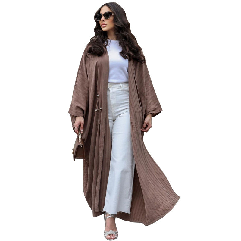 Abaya Kimono Moderne : Cardigan Long Texturé Marron Taupe
